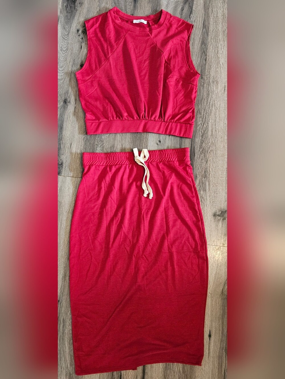 TheMogan Womens Red 2 Piece Cropped Tank With A Pencil Skirt Set Size Xl